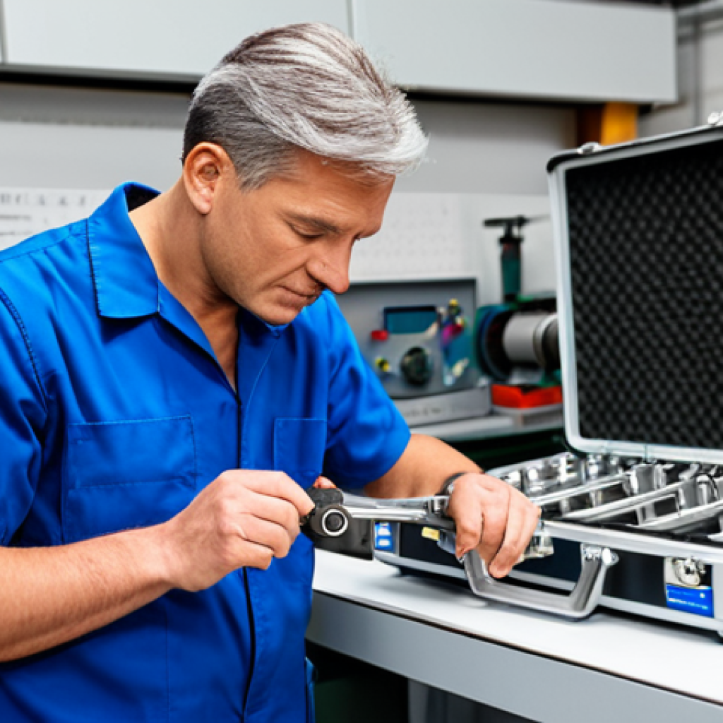 **
A professional mechanical engineer in a clean and organized workshop, fully clothed in appropriate attire, inspecting a precision-machined part with calipers. Safe for work, perfect anatomy, natural proportions, high-quality image, professional, modest clothing, family-friendly.
**