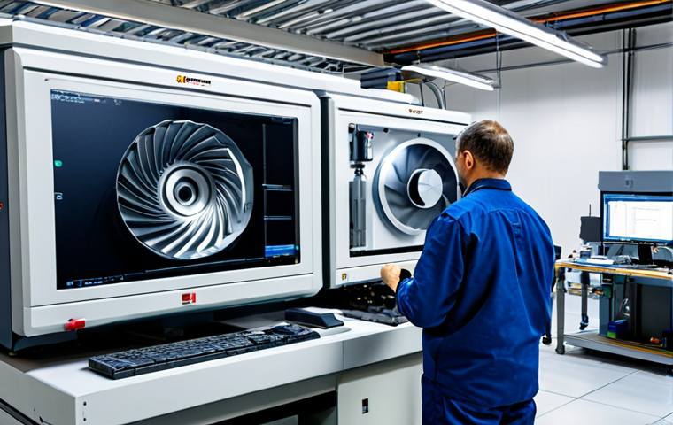 **
A modern factory setting showcasing a 5-axis machining center intricately crafting a complex impeller. The machine is gleaming, with sparks flying and coolant spraying. In the background, engineers in professional attire are monitoring the process on computer screens. Focus on precision and automation. fully clothed, appropriate attire, professional setting, safe for work, perfect anatomy, correct proportions, natural pose, professional photography, high quality
**